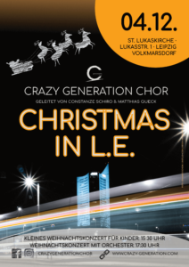 Christmas in L.E. Schriftzug vor dem Uni-Riesen Leipzig bei Nacht